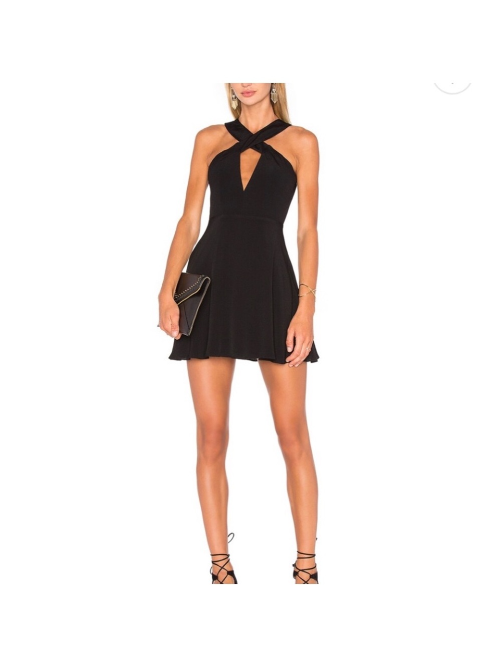 NBD Black Cross-Front Halter Fit & Flare Mini Dress